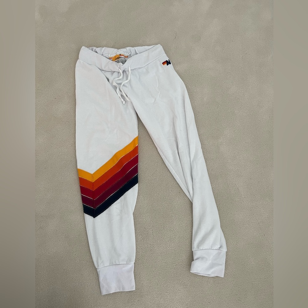 Aviator nation white Rainbow ombré stripe sweatpants. Size Medium.